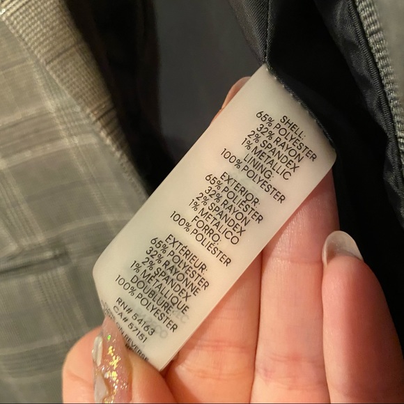 CALVIN KLEIN Womens Gray Embellished Plaid Blazer Jacket Petites Size 4P - Picture 4 of 6